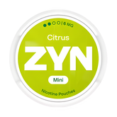ZYN Mini nicotine pouches container with green label on a white background